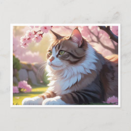 Gato bajo postal de árbol Sakura