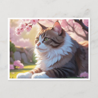 Gato bajo postal de árbol Sakura