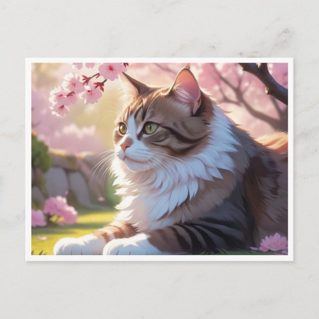 Gato bajo postal de árbol Sakura (Anverso)