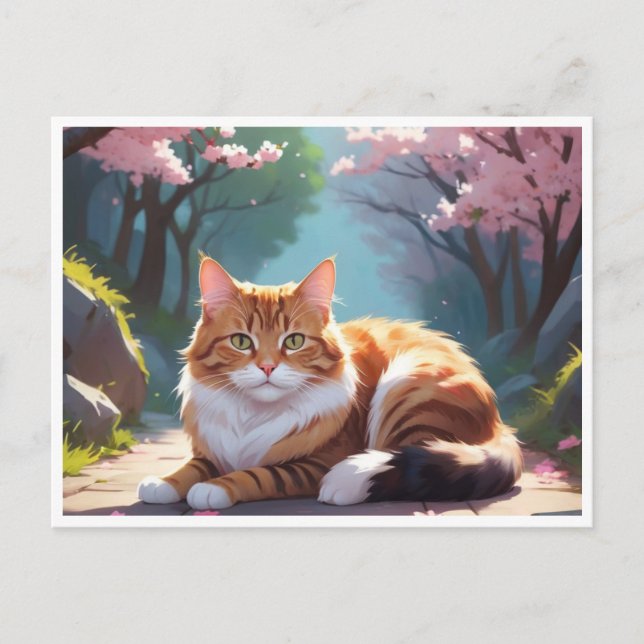 Gato bajo postal de árbol Sakura (Anverso)