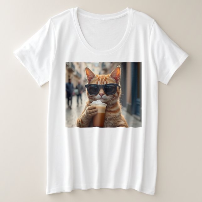 Gato bebiendo café en una calle (Anverso del diseño)