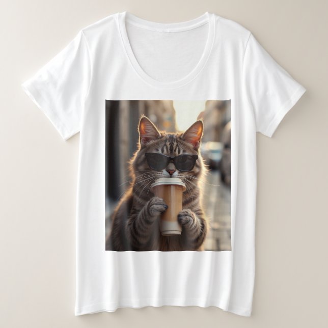 Gato bebiendo café en una calle (Anverso del diseño)