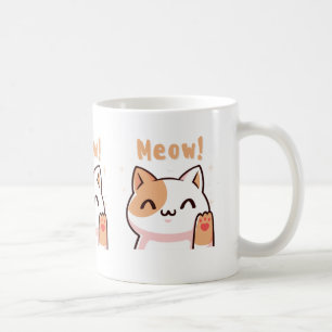 Gato beige lindo con tazas de Ilustracion de texto