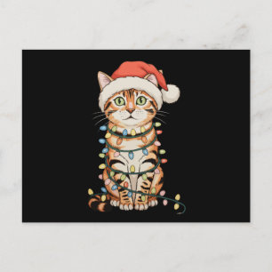 Gato Bengal Luces Árbol Navidad Sombrero Santa Nav