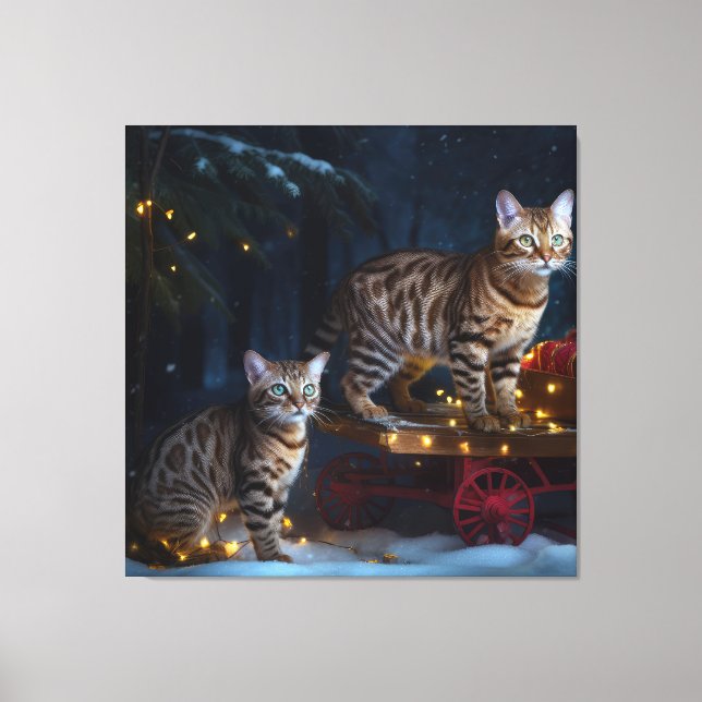 Gato Bengal Navidad Decoración de Trineo Nevado (Anverso)