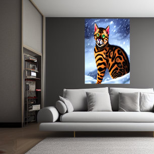 Gato bengalí en la montaña nevada   Poster de arte