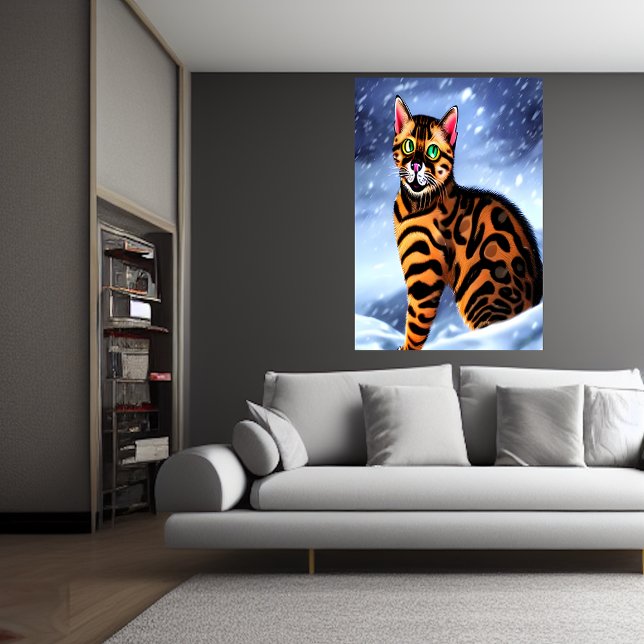 Gato bengalí en la montaña nevada | Poster de arte (Subido por el creador)