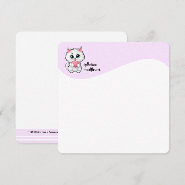 Gato Blanco Adorable Sosteniendo Un Corazón 1 (Anverso / Reverso)