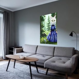 gato blanco antropomórfico vestido de azul   Arte 