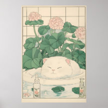 Gato blanco Bañera Imprimir, Ukiyo-e Arte Japonés