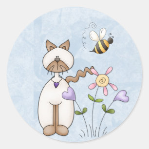 Gato blanco blanquecino con Pegatinas de flores