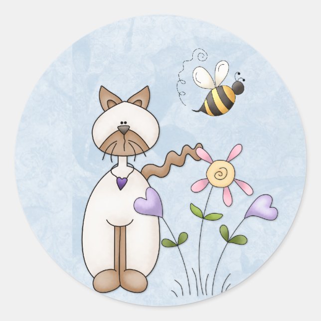 Gato blanco blanquecino con Pegatinas de flores (Anverso)