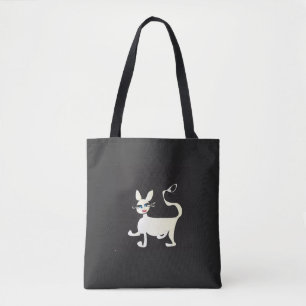 Gato blanco con maquillaje en bolsa de tocador neg