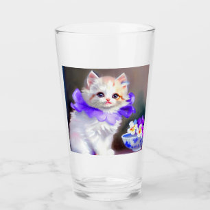 Gato blanco con pintura de cuello de flores morada