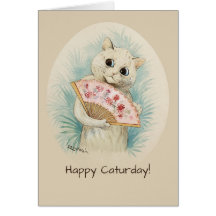 Gato blanco con un ventilador CC0134 Louis Wain