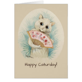 Gato blanco con un ventilador CC0134 Louis Wain