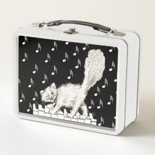 Gato blanco de Winking blanquea cola en notas de m