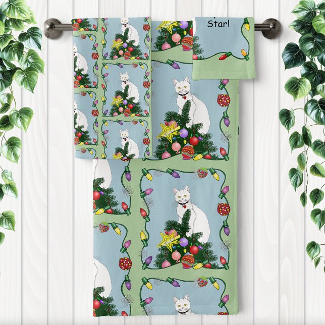 Gato blanco divertido del árbol de Navidad (Subido por el creador)