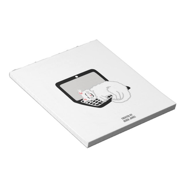 Gato Blanco Durmiendo En El Bloc De Notas De Portá (Lado Derecho)