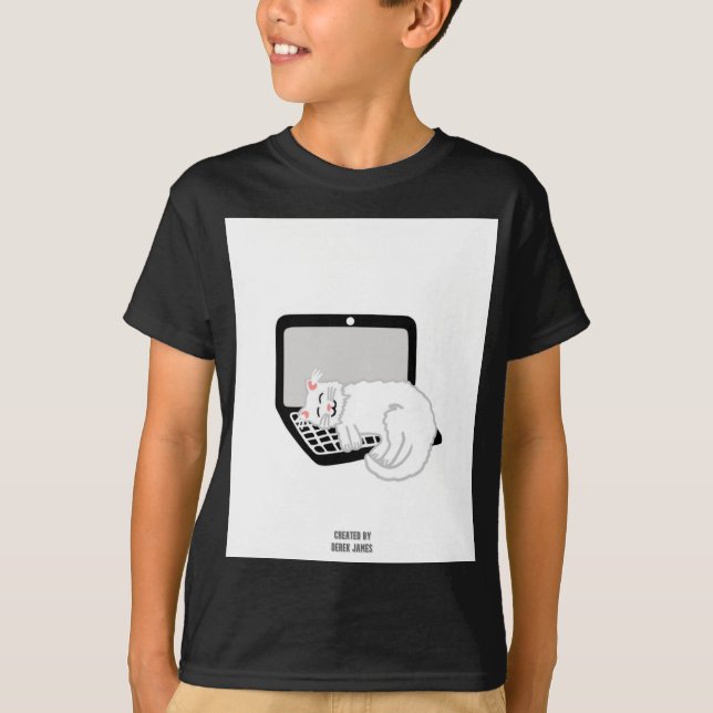 Gato blanco durmiendo en portátiles Niños Camiseta (Anverso)