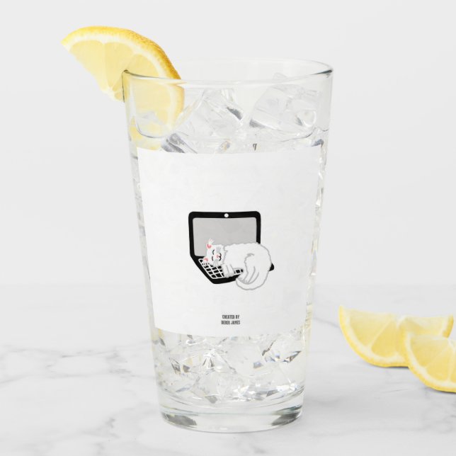 Gato blanco durmiendo en un tumbler de vidrio para (Anverso (hielo))