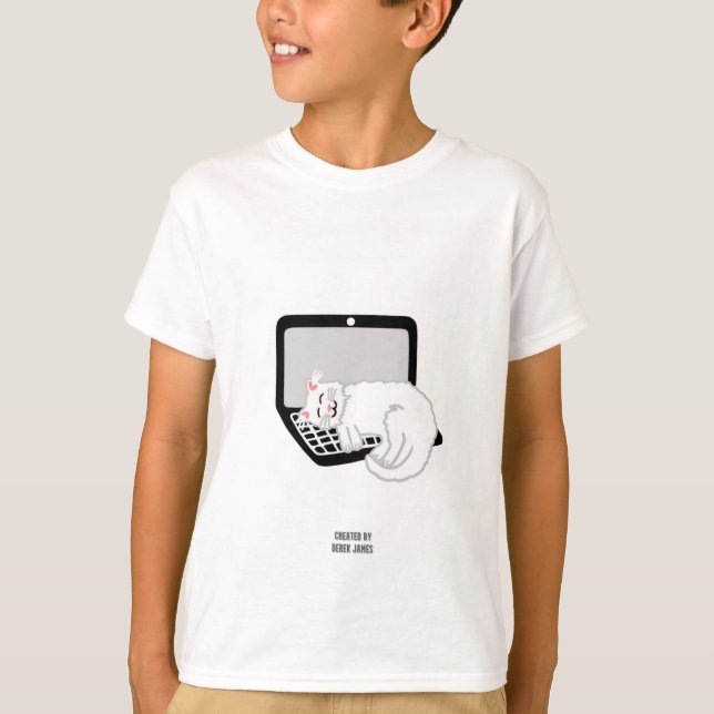 Gato blanco durmiendo en una laptop Camiseta blanc (Anverso)
