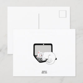 Gato blanco durmiendo en una postal portátil