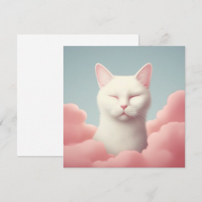 Gato Blanco Durmiente En Nubes (Anverso / Reverso)