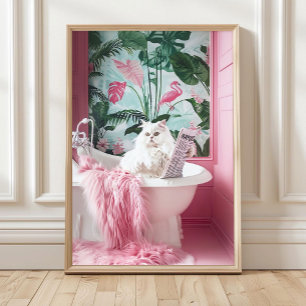 Gato Blanco en Bañera en Impresión de Baño, Póster