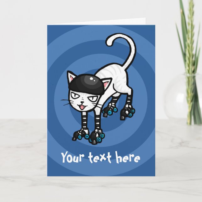 Gato blanco en patines de rodillos plantilla perso (Anverso)