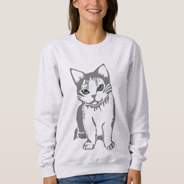 Gato blanco gris con sudadera de ojos jade (Anverso)