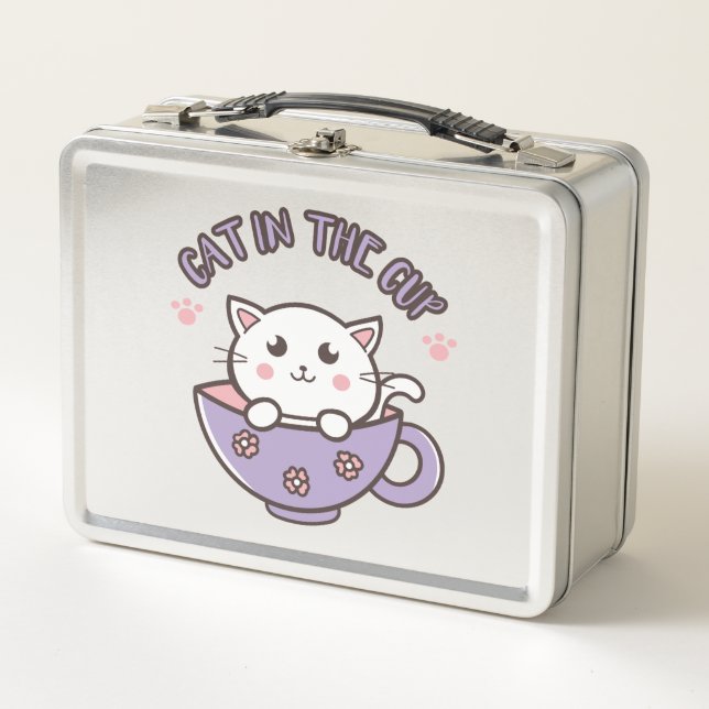 Gato blanco lindo en la taza (Anverso)