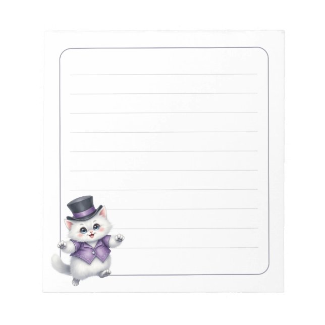 Gato Blanco Lindo Sombrero Alto Cuaderno Caprichos (Frente)