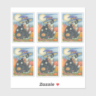 GATO BLANCO NEGRO CON PEGATINAS DE HALLOWEEN