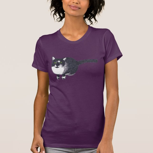Gato blanco negro lindo en camisetas de Pointillis (Anverso)