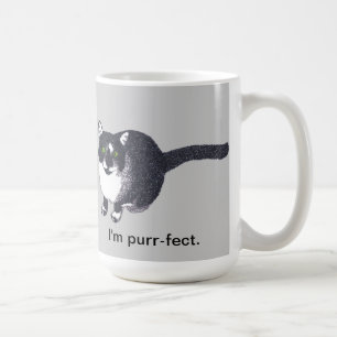 Gato blanco negro lindo en tazas Purr-fectas de pu
