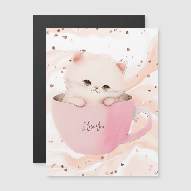 Gato blanco rosado en una taza de té (Anverso/Reverso)