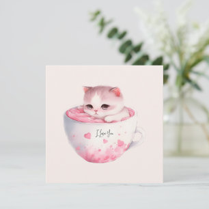 Gato blanco-rosado lindo en una taza de té (3)