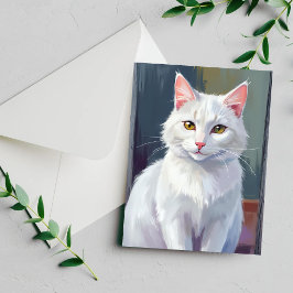 Gato Blanco | Tarjeta de Pintura de Mascota de Gat