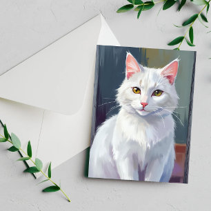 Gato Blanco Tarjeta de Pintura de Mascota de Gat
