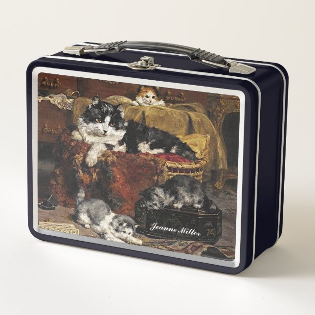 Gato Blanco Y Negro De Vintage Con Gatitos (Anverso)