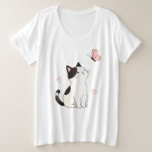 Gato blanco y negro lindo con mariposa rosa 