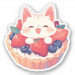 Gato blanco y Pegatina de arte Berries mixto
