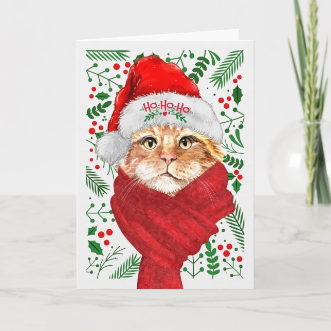 Gato Bobtail con sombrero de Santa Meowy Navidad (Anverso)