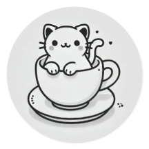 Gato Bonito en Taza de Té Pegatina Redonda