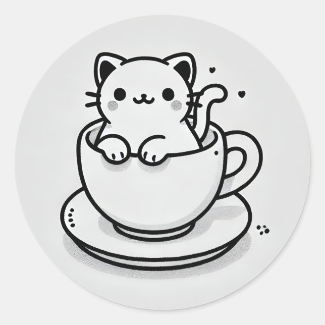 Gato Bonito en Taza de Té Pegatina Redonda (Anverso)