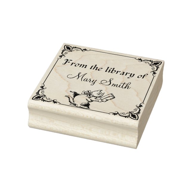 Gato Bookish | Sello de arte maderero para libros (Sello)