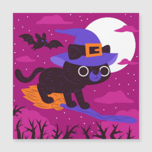 Gato Bruja Lindo Vuela en Escoba Halloween Kawaii