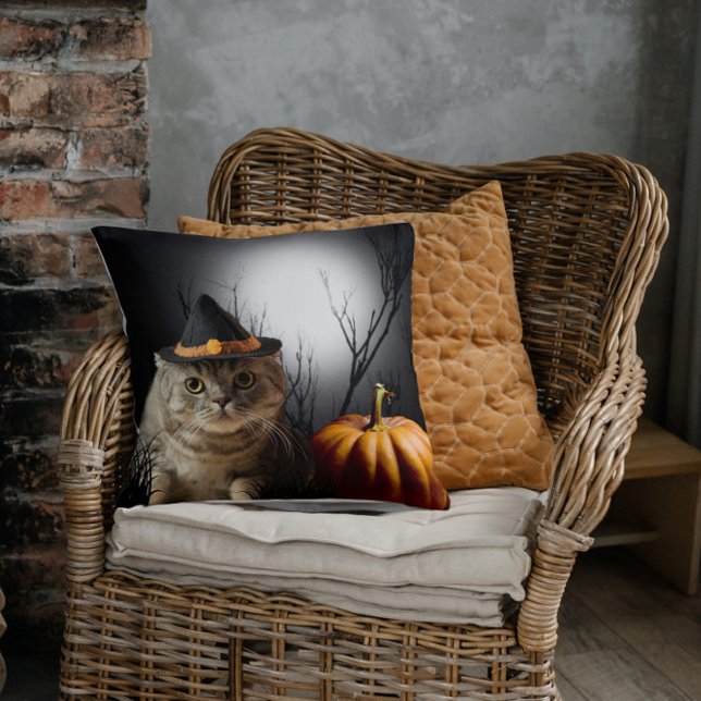 Gato Brujo Halloween con Cojín decorativo de calab (Halloween Witch Cat Pillow)
