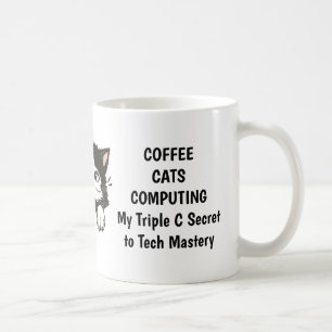 Gato, café y taza de ordenador